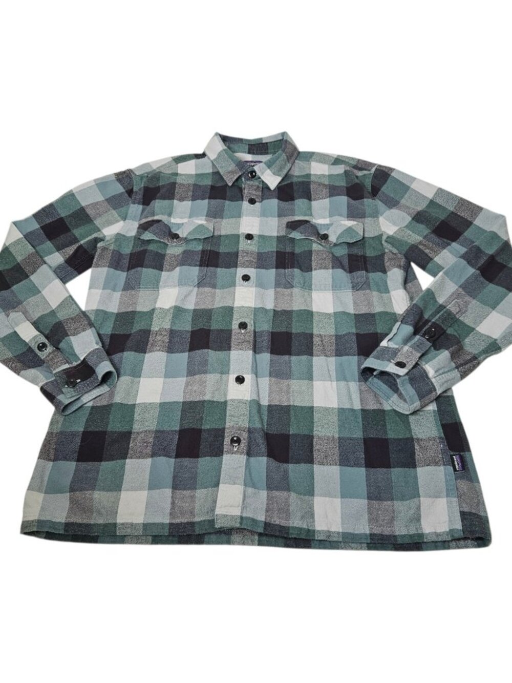 Patagonia Flannel Fjord Shirt Men's Large Green Plaid Long Sleeve Organic Cotton